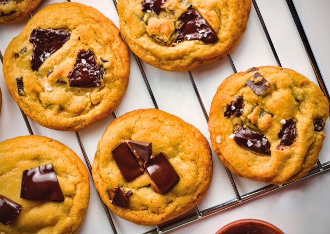 Plant-Based Bakery Style Chocolate Chunk Cookies with dark chocolate and sea salt
