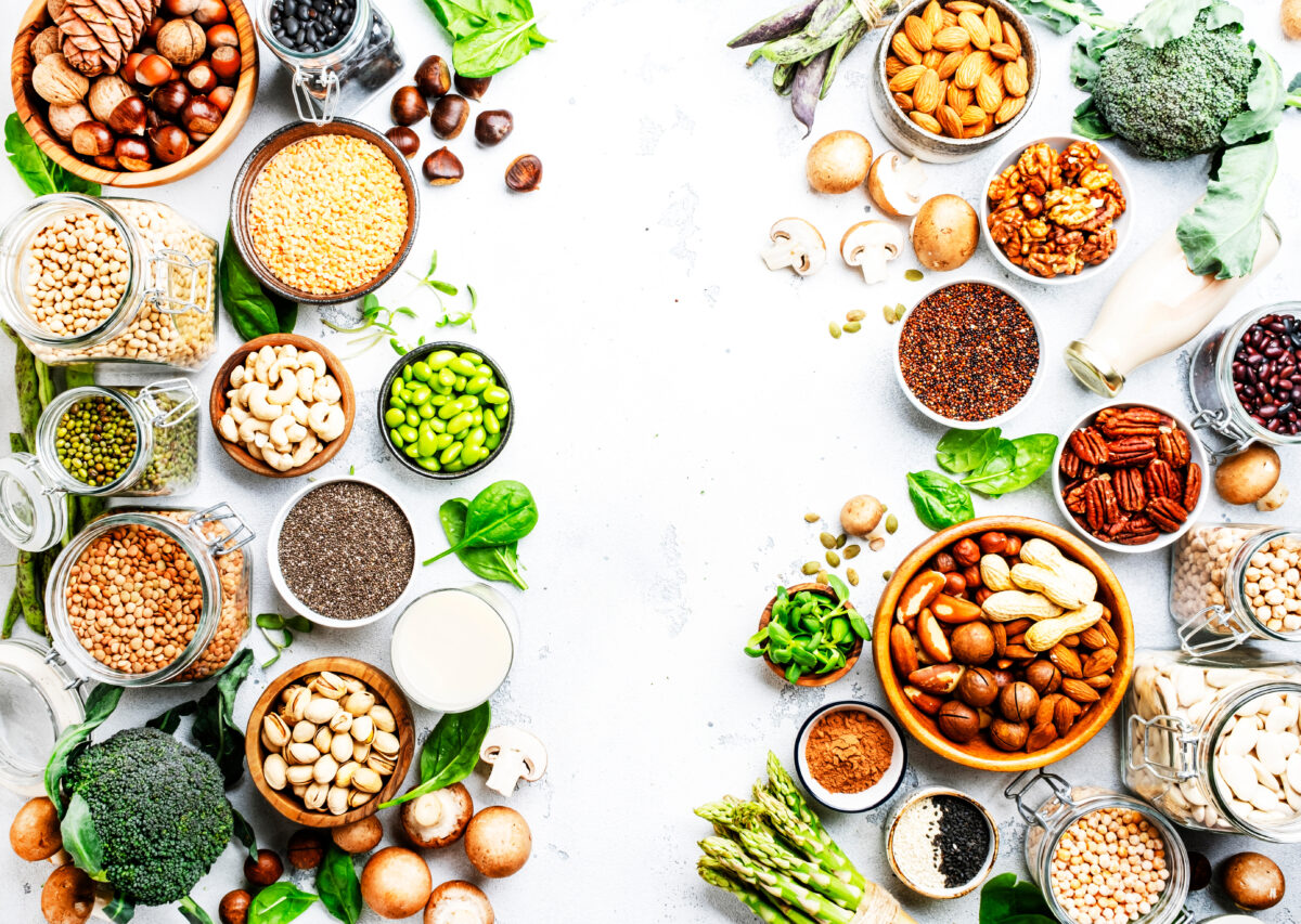 Photo shows a selection of plant-based foods and protein sources, including beans, nuts, seeds, and more. A new study has found that eating just one handful of nuts per day can reduce the risk of developing high blood pressure by 20 percent