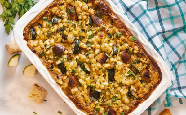 Loaded Zucchini Breakfast Casserole with tofu