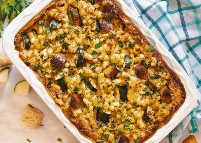 Loaded Zucchini Breakfast Casserole with tofu