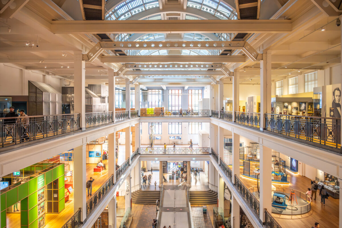 Photo shows visitors moving around the different internal levels of the London Science Museum. The London Science Museum has cut ties with BP after decades of campaigning from activists, scientists, and schools