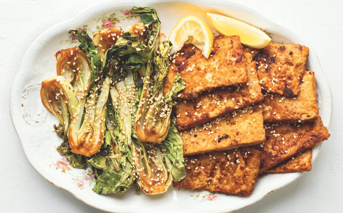 Miso-Mustard Tempeh With Roasted Baby Bok Choy