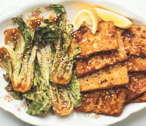 Miso-Mustard Tempeh With Roasted Baby Bok Choy