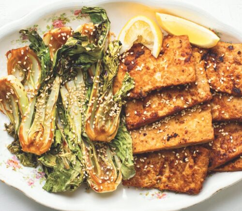 Miso-Mustard Tempeh With Roasted Baby Bok Choy