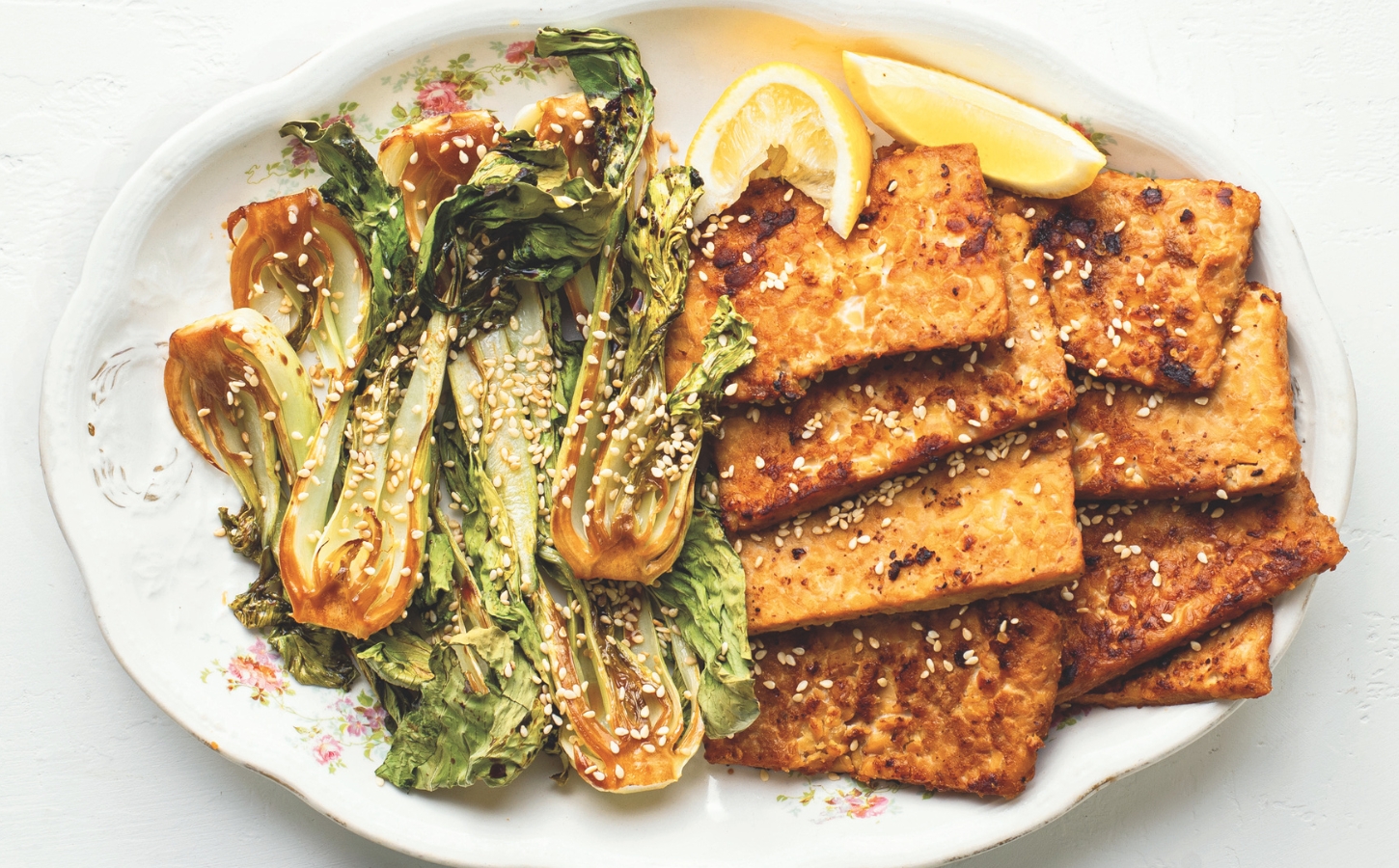 Miso-Mustard Tempeh With Roasted Baby Bok Choy