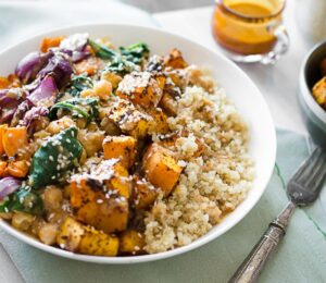 roasted squash and quinoa bowl for vegan squash recipes