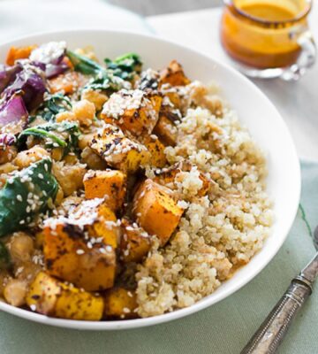 roasted squash and quinoa bowl for vegan squash recipes