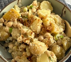 potato chickpea salad with a hummus dressing