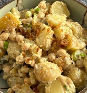 potato chickpea salad with a hummus dressing