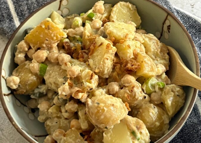potato chickpea salad with a hummus dressing
