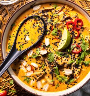 vegan spiced mushroom and peanut ramen