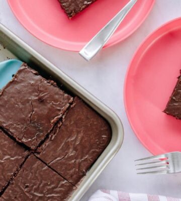 vegan Texas sheet cake with soy milk, cocoa, and vegan sour cream