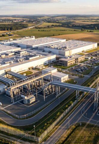 Photo shows a large, sprawling datacenter. According to new analysis, just two of the UK’s planned AI datacenters will emit more carbon than ExxonMobil, the second-largest fossil fuel company in the world