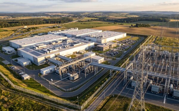 Photo shows a large, sprawling datacenter. According to new analysis, just two of the UK’s planned AI datacenters will emit more carbon than ExxonMobil, the second-largest fossil fuel company in the world