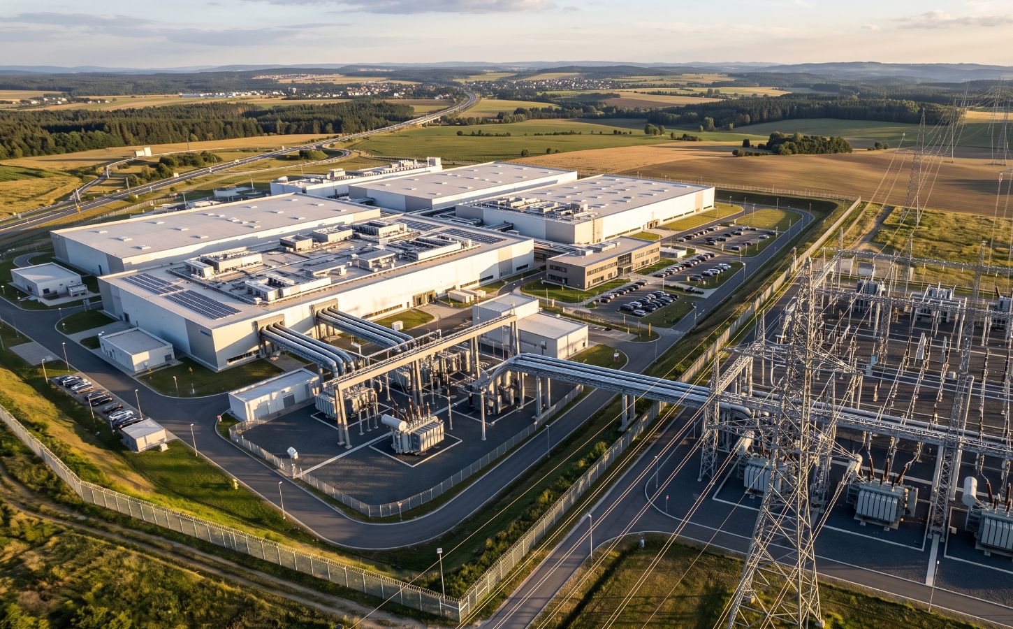 Photo shows a large, sprawling datacenter. According to new analysis, just two of the UK’s planned AI datacenters will emit more carbon than ExxonMobil, the second-largest fossil fuel company in the world