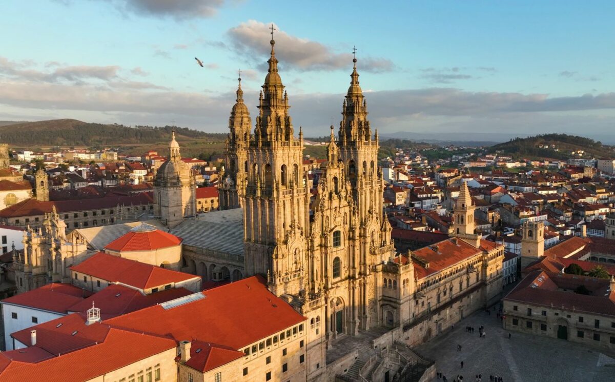 Photo shows a skyline view of the famous Cathedral of Santiago de Compostela in Santiago, the capital city of Galicia, Spain. Galicia has announced an €805 million (USD $899) investment in biotechnology, including alternative proteins, over the next five years