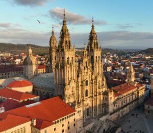 Photo shows a skyline view of the famous Cathedral of Santiago de Compostela in Santiago, the capital city of Galicia, Spain. Galicia has announced an €805 million (USD $899) investment in biotechnology, including alternative proteins, over the next five years