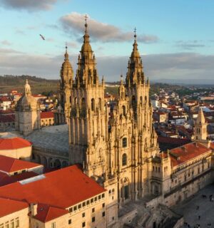 Photo shows a skyline view of the famous Cathedral of Santiago de Compostela in Santiago, the capital city of Galicia, Spain. Galicia has announced an €805 million (USD $899) investment in biotechnology, including alternative proteins, over the next five years