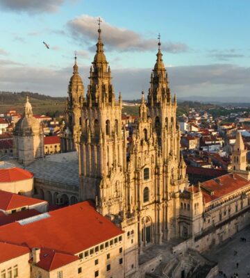 Photo shows a skyline view of the famous Cathedral of Santiago de Compostela in Santiago, the capital city of Galicia, Spain. Galicia has announced an €805 million (USD $899) investment in biotechnology, including alternative proteins, over the next five years