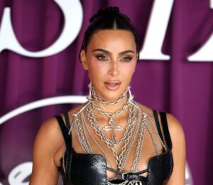Photo shows Kim Kardashian, who recently said that she goes “off and on” being vegan during a conversation with Jimmy Kimmel