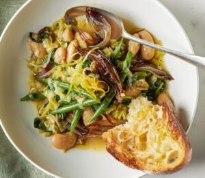 mid-season fall recipes of roasted shallots and butter bean bowls