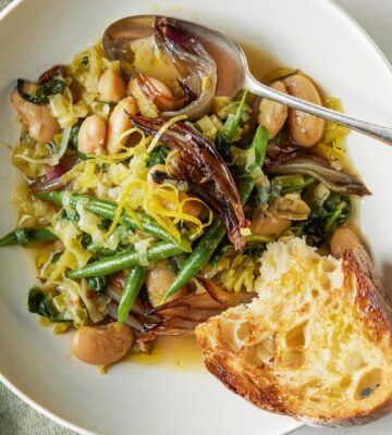mid-season fall recipes of roasted shallots and butter bean bowls