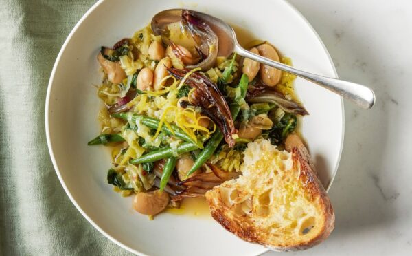 mid-season fall recipes of roasted shallots and butter bean bowls