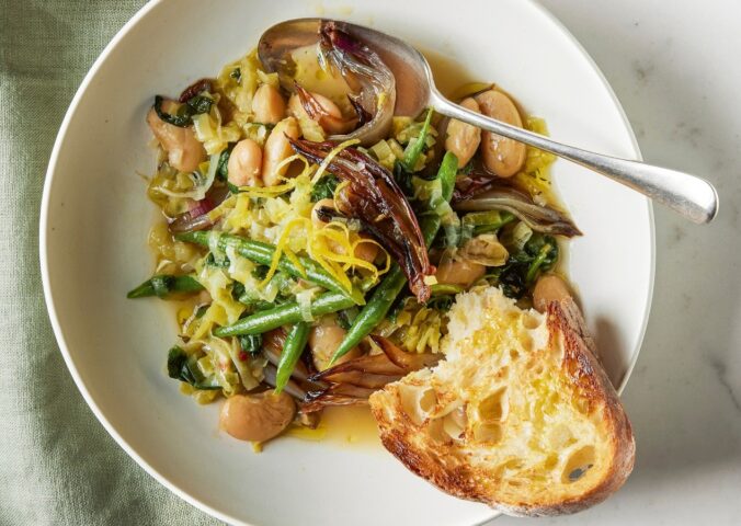 mid-season fall recipes of roasted shallots and butter bean bowls