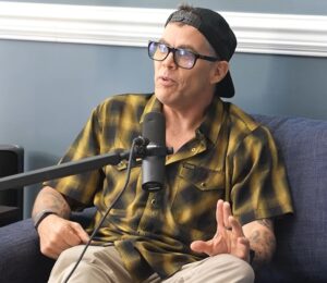 Photo shows TV personality Steve-O during a recent episode of his podcast, 'Steve-O's Wild Ride!,' featuring medical doctor and influencer Mike Varshavski, aka Doctor Mike. Steve-O has said that he is “ashamed to have whey protein” as “an animal guy.”