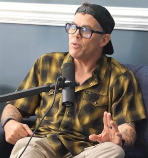 Photo shows TV personality Steve-O during a recent episode of his podcast, 'Steve-O's Wild Ride!,' featuring medical doctor and influencer Mike Varshavski, aka Doctor Mike. Steve-O has said that he is “ashamed to have whey protein” as “an animal guy.”