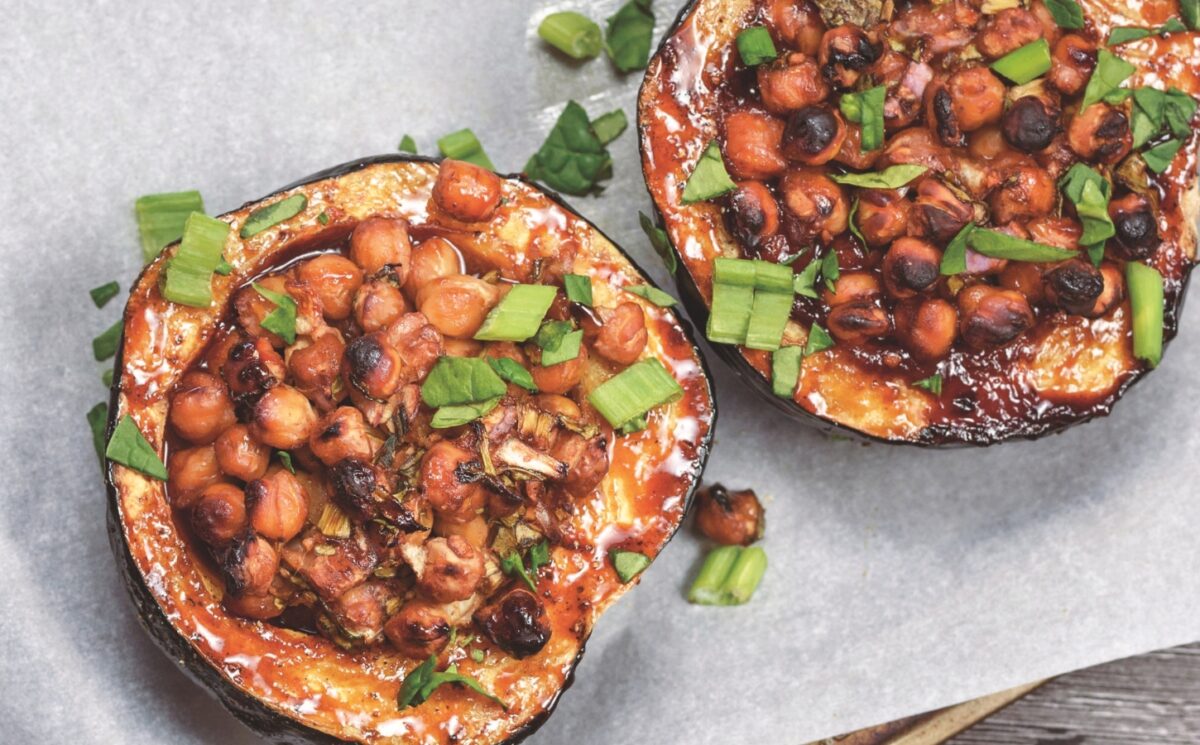 Stuffed Acorn Squash with spinach and soy sauce