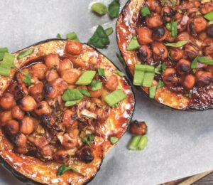 Stuffed Acorn Squash with spinach and soy sauce