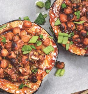 Stuffed Acorn Squash with spinach and soy sauce