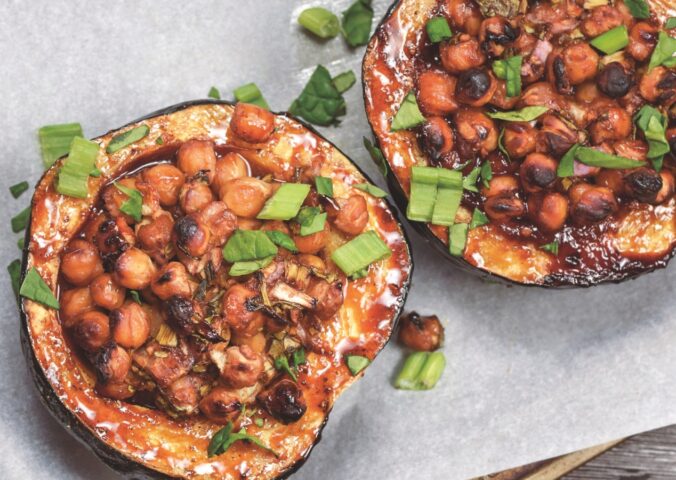 Stuffed Acorn Squash with spinach and soy sauce